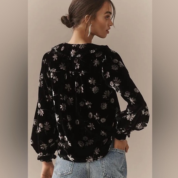 Pilcro *Anthropologie* Keira Black Velvet button front blouse - Picture 2 of 8